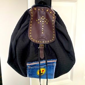 Handmade Back pack denim,leather RawEdge bags handmade by salina.soft quilted